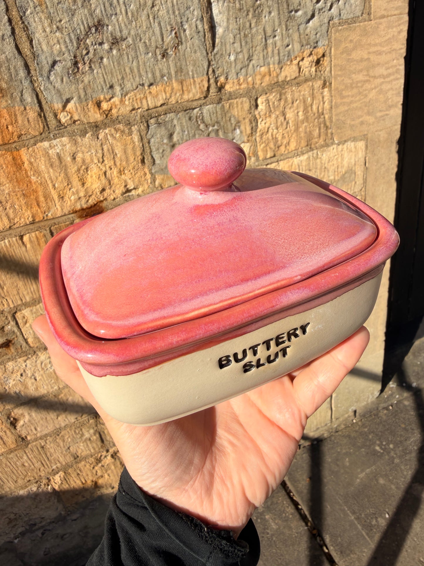 Handmade Pink Butter Dish - BUTTERY SLUT