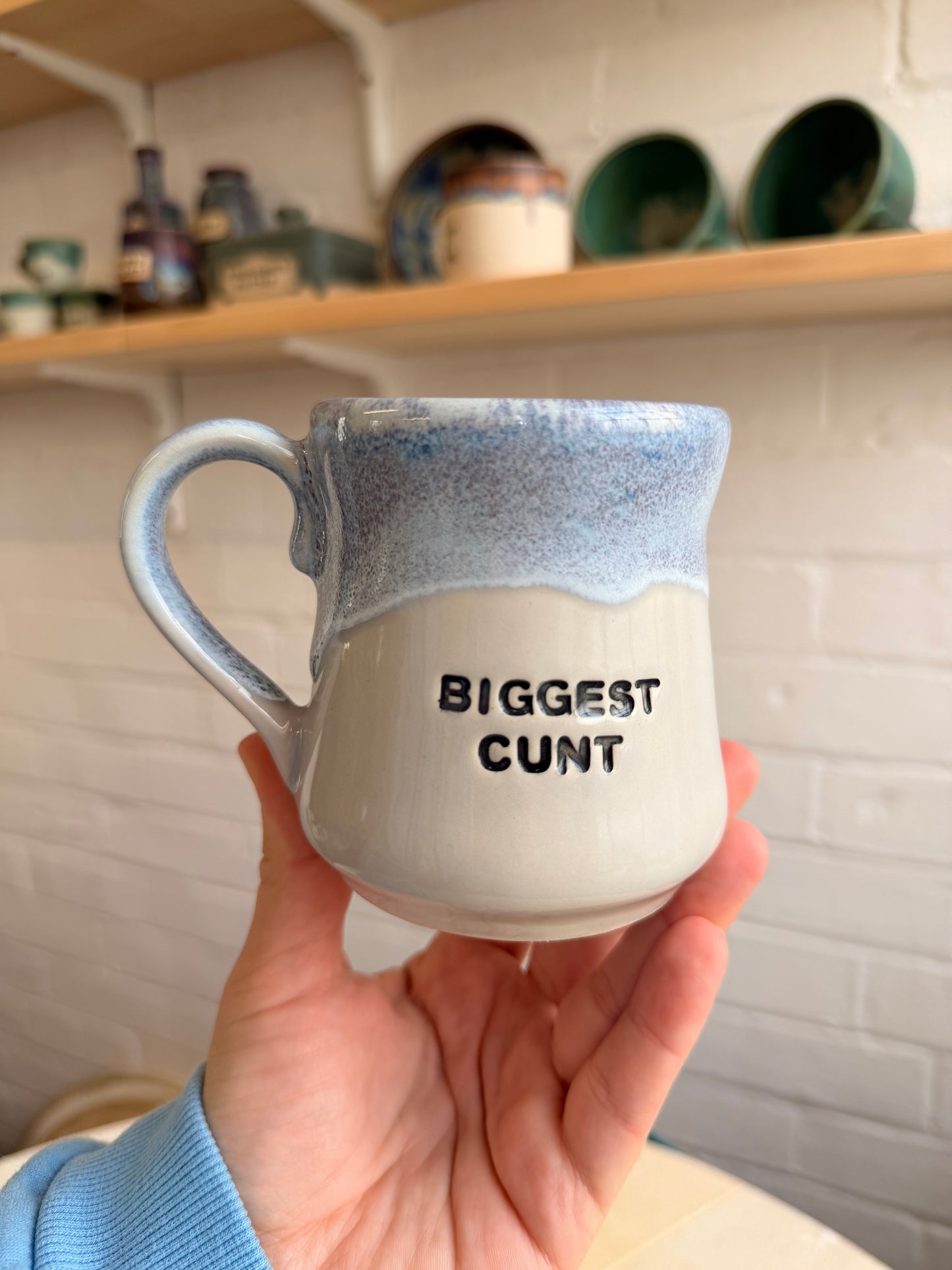 Handmade Sweary Miriam Mug Blue - BIGGEST CUNT