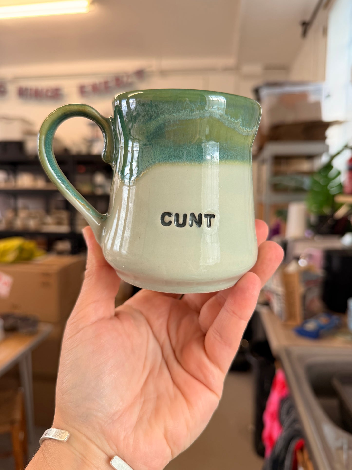 Handmade Sweary Miriam Mug Green - CUNT