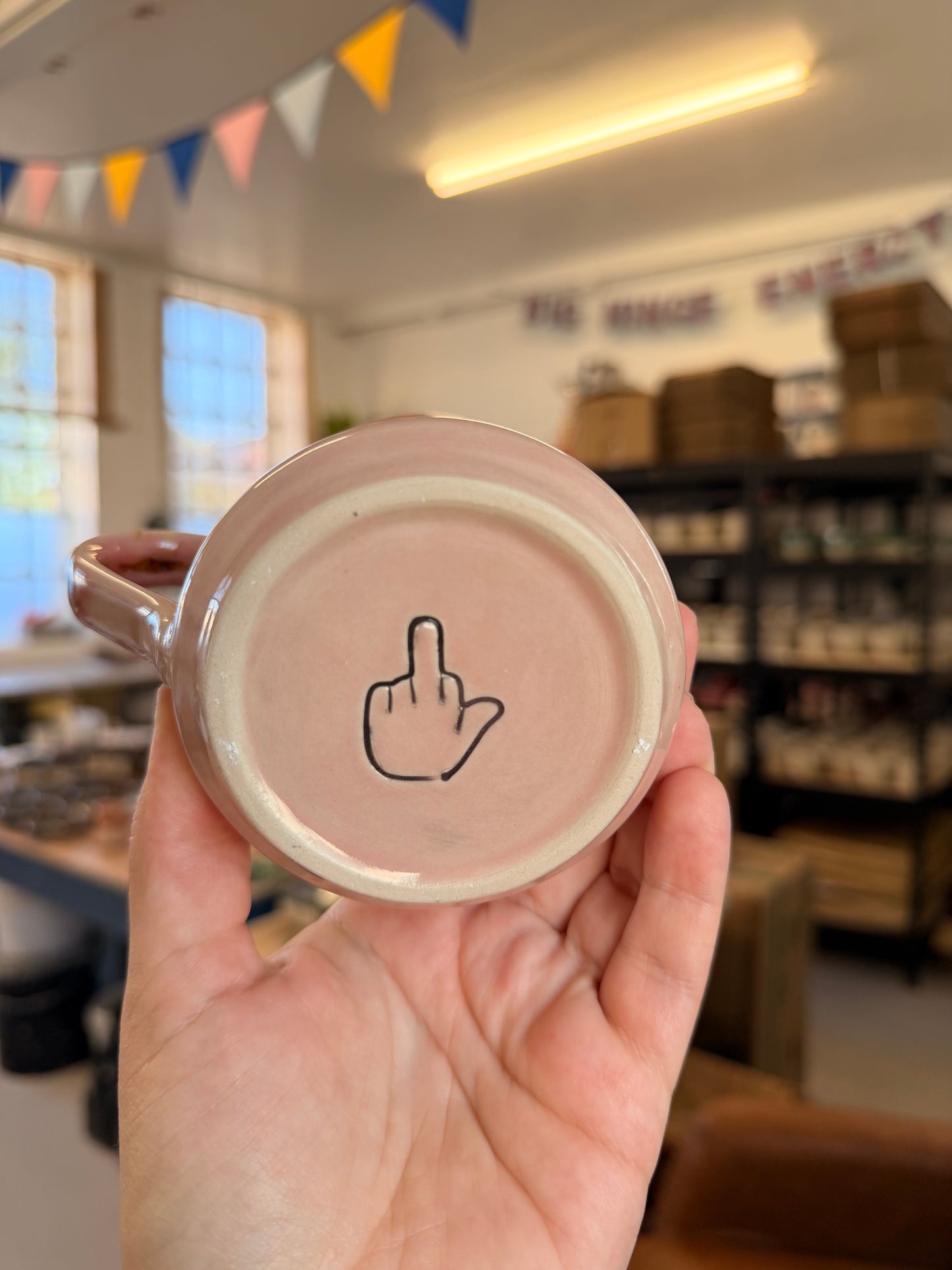 Handmade Sweary Miriam Mug Pink - QUEEN CUNT (middle finger)