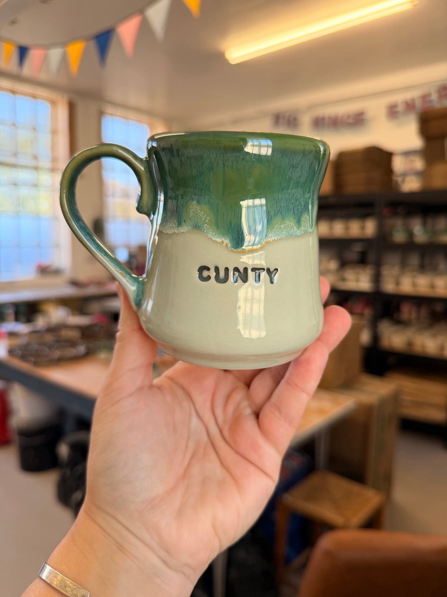 Handmade Sweary Miriam Mug Green - CUNTY