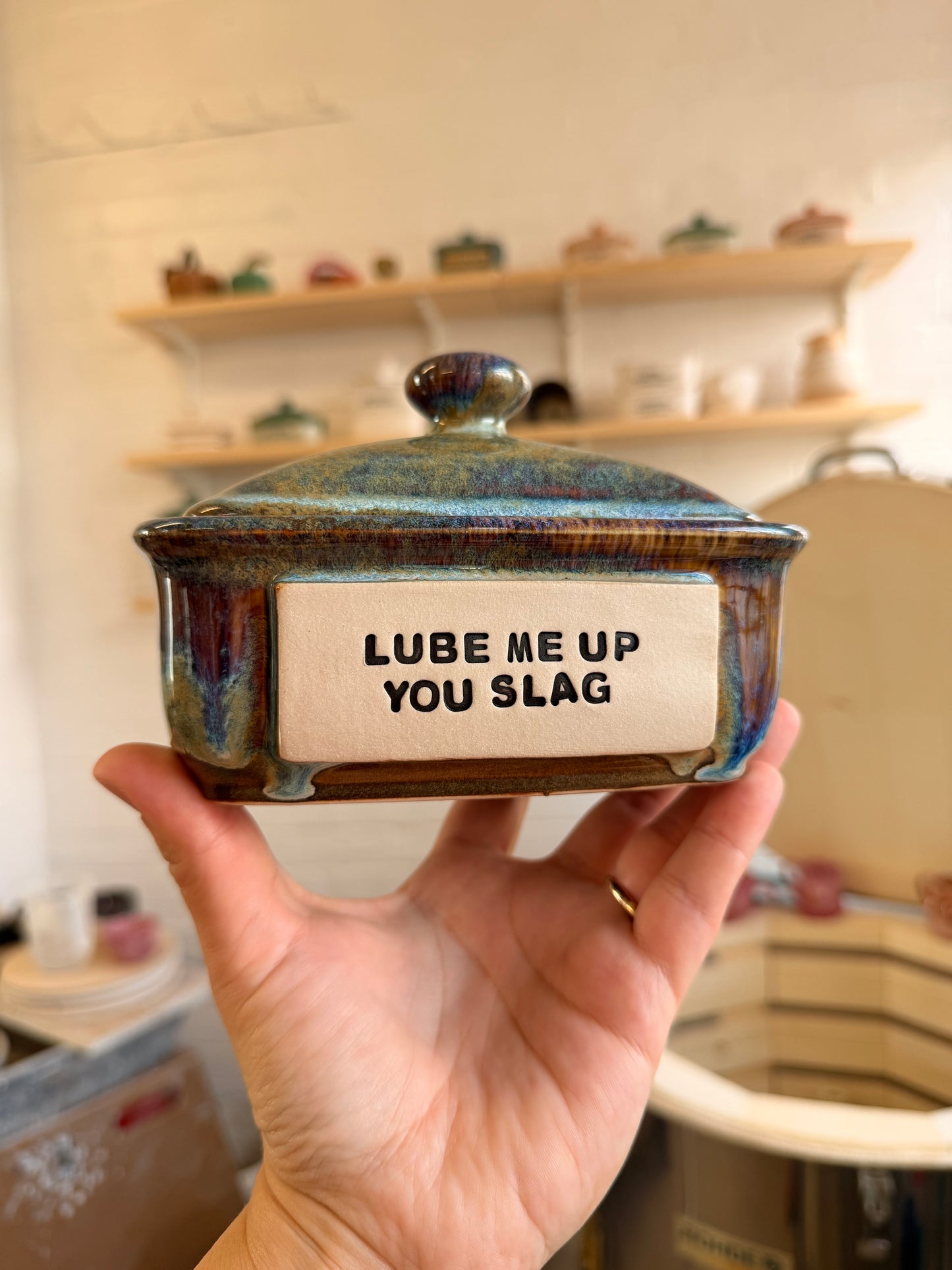 Handmade lightning Butter Dish - LUBE ME UP YOU SLAG