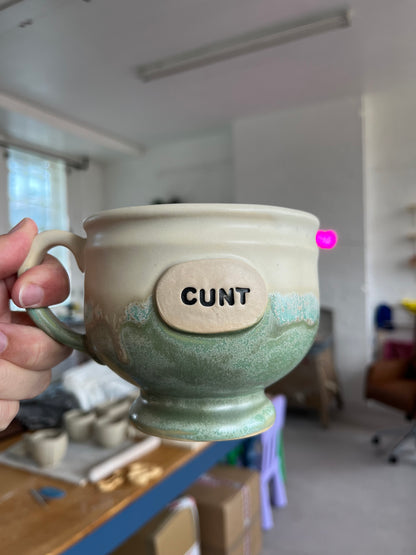 BRAND NEW SHAPE Handmade Sweary footed Mug  - CUNT