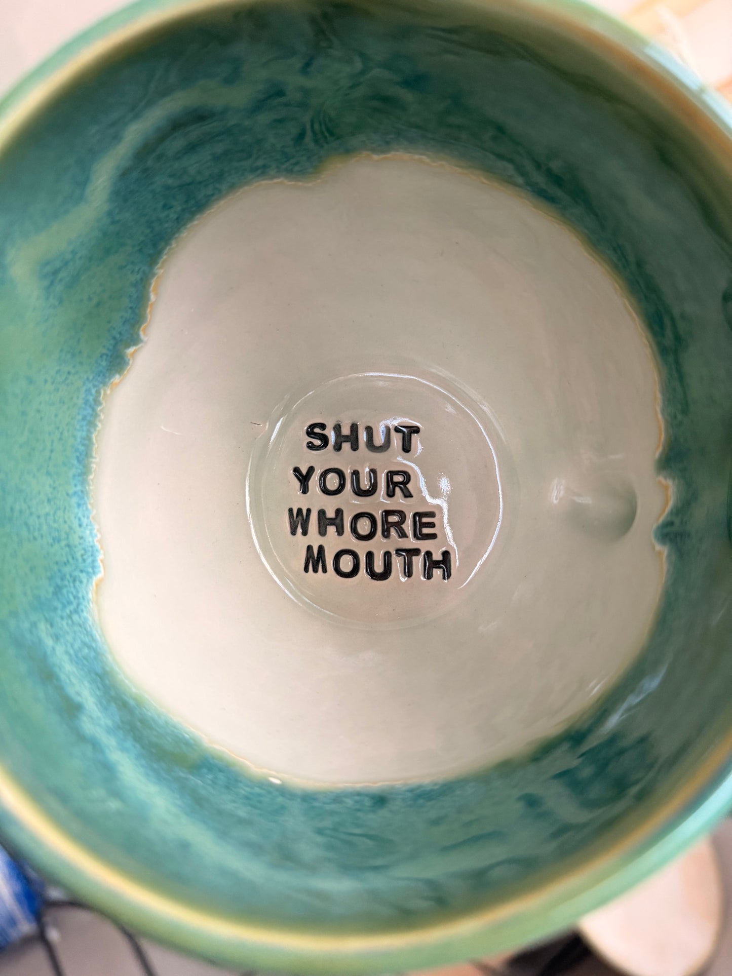 SECONDS - Handmade Sweary Jumbo Janice Mug  - SHUT YOUR WHORE MOUTH