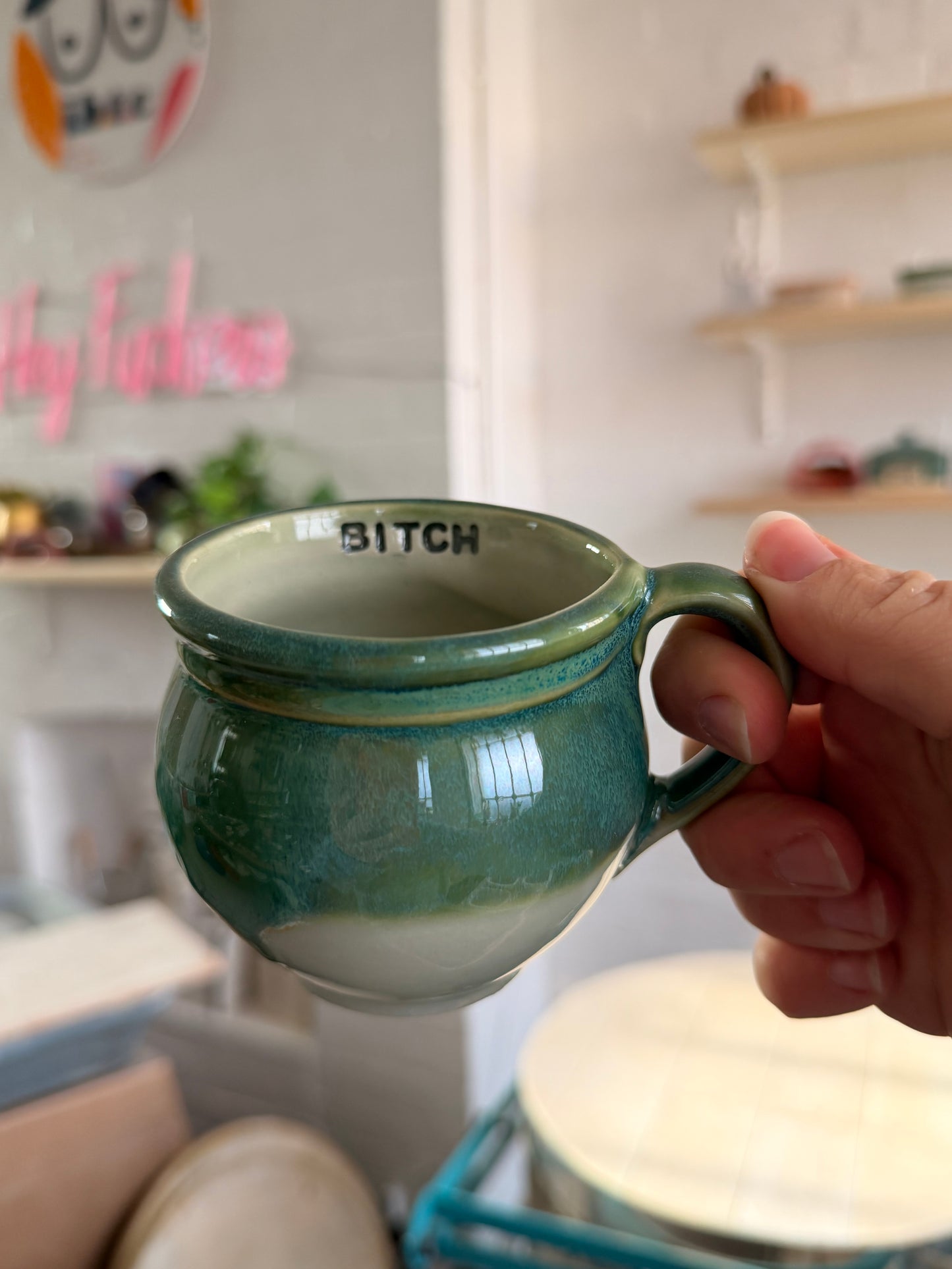 SECONDS Handmade Sweary Betty Mug  - BITCH and MIDDLE FINGER
