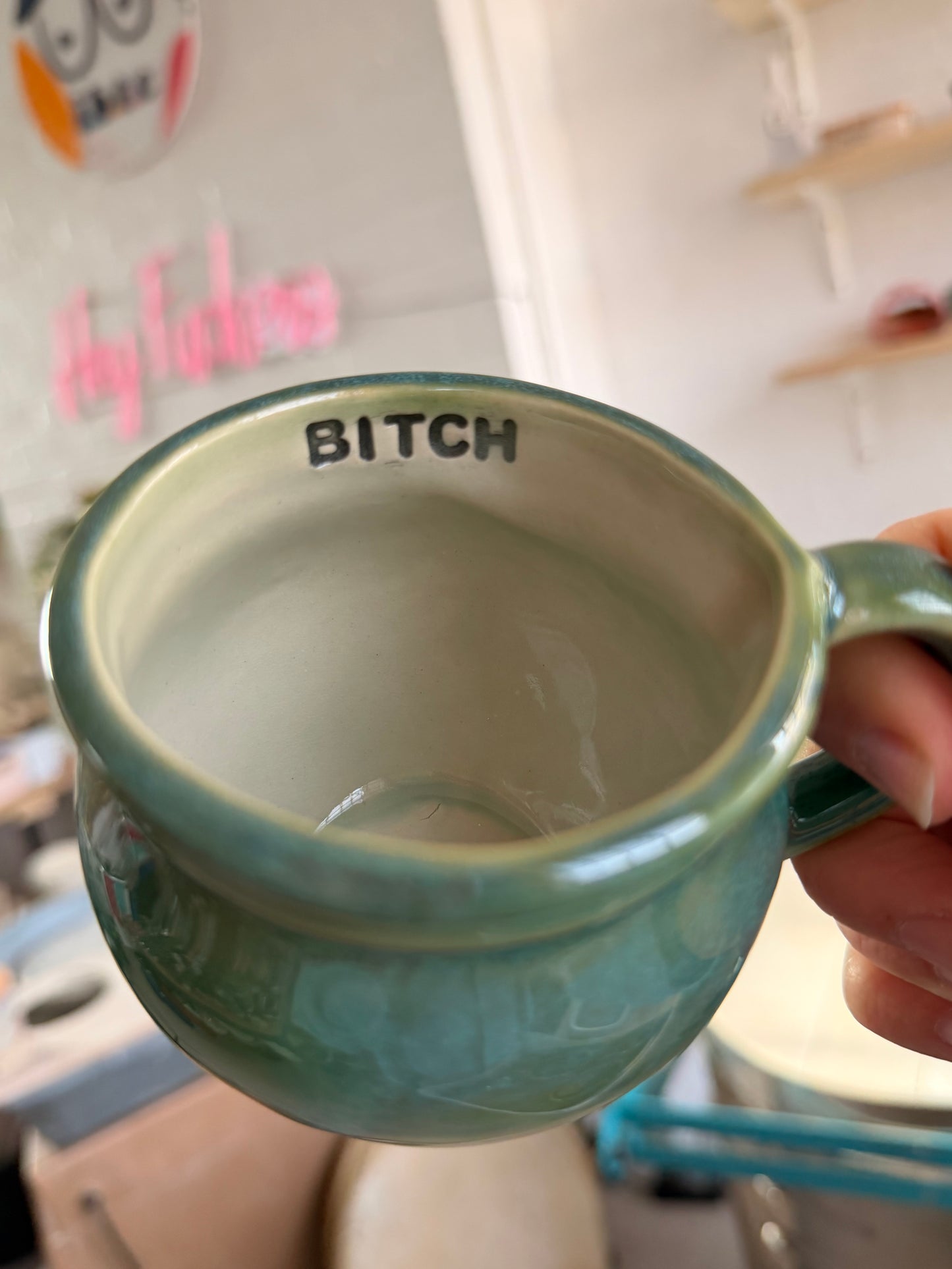 SECONDS Handmade Sweary Betty Mug  - BITCH and MIDDLE FINGER