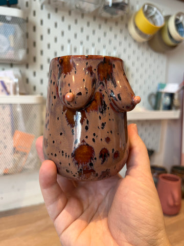 Small Handmade Speckled Plum Boob Vase