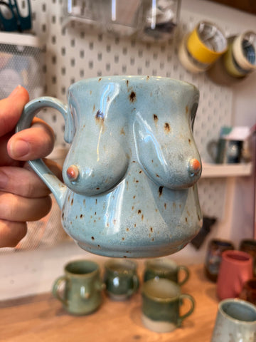 Handmade Miriam Boob Mug  - Speckled blue