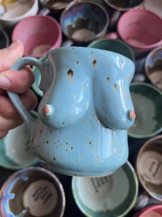 Handmade Miriam Boob Mug  - Speckled blue