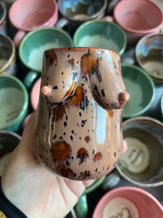 Small Handmade Speckled Plum Boob Vase