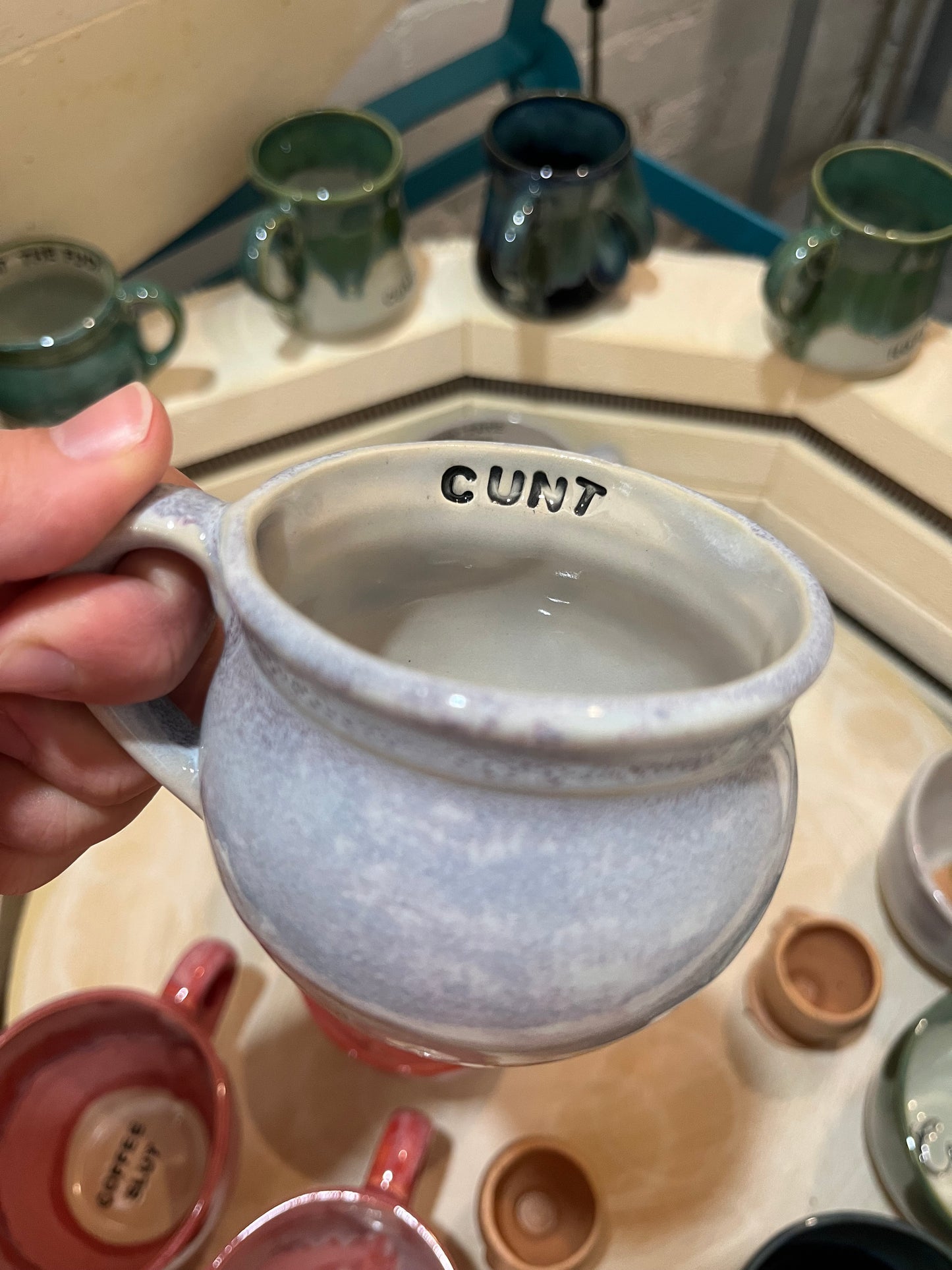 LEFT HANDED Handmade Sweary Betty Mug  - CUNT and MIDDLE FINGER