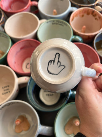 LEFT HANDED Handmade Sweary Betty Mug  - CUNT and MIDDLE FINGER