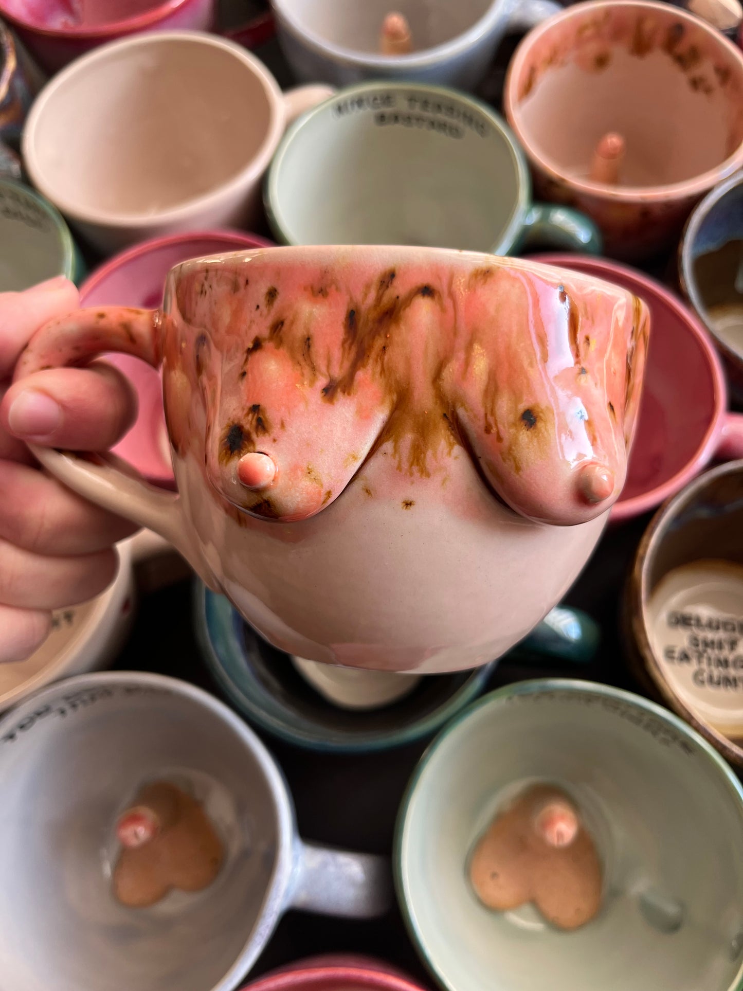 Handmade Speckled Pink Jumbo Boob Mug