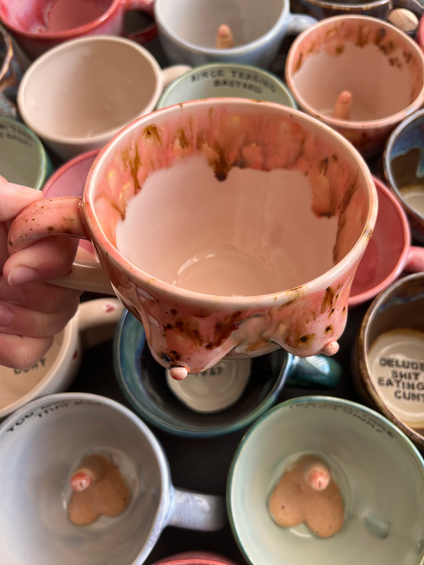 Handmade Speckled Pink Jumbo Boob Mug