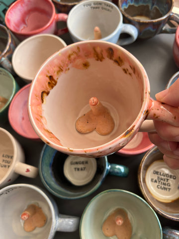 Handmade Speckled Pink Sausage Surprise Mug