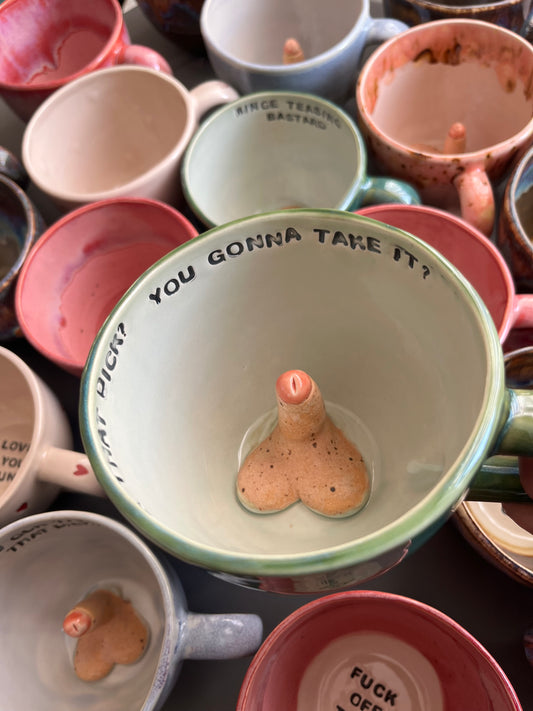 Handmade Sausage Surprise Mug  - YOU GONNA TAKE IT? YOU GON TAKE THAT DICK?