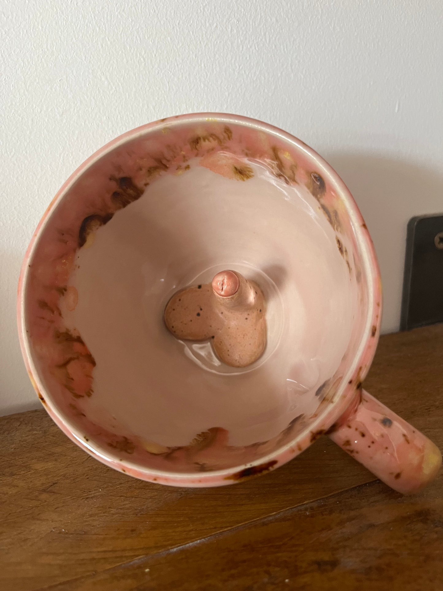 Handmade Speckled Pink Sausage Surprise Mug