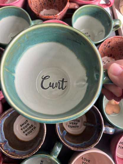 SECONDS - Handmade Sweary Jumbo Janice Mug  - CUNT and MIDDLE FINGER