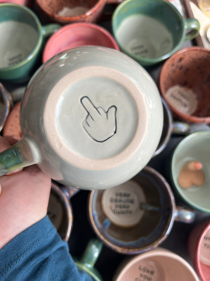 SECONDS - Handmade Sweary Jumbo Janice Mug  - CUNT and MIDDLE FINGER