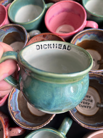 Handmade Sweary Betty Mug  - DICKHEAD and MIDDLE FINGER - left handed