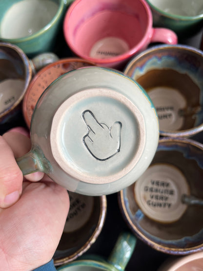 SECONDS Handmade Sweary Betty Mug  - CUNT and MIDDLE FINGER