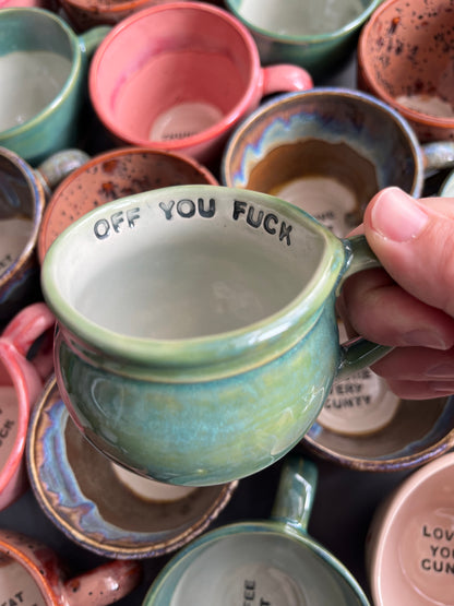 SECONDS Handmade Sweary Betty Mug  - OFF YOU FUCK and MIDDLE FINGER