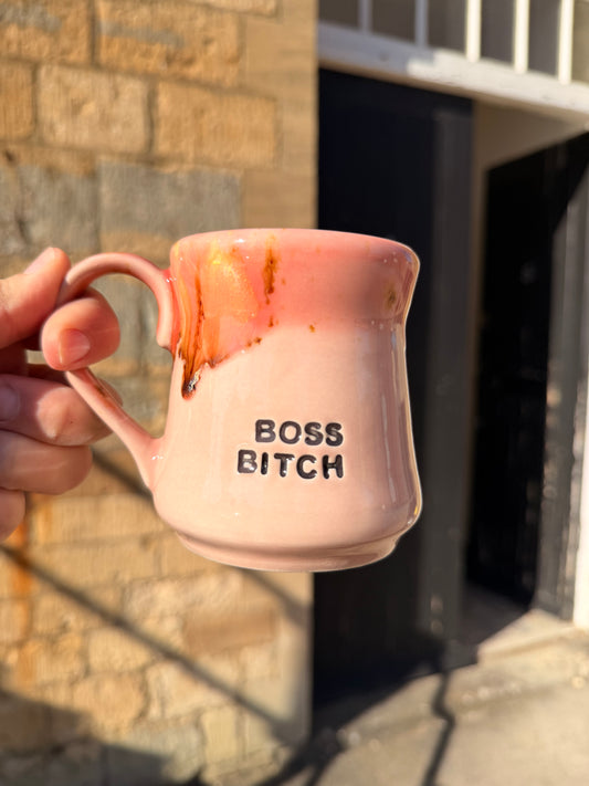 Handmade Sweary Miriam Mug Pink  - BOSS BITCH
