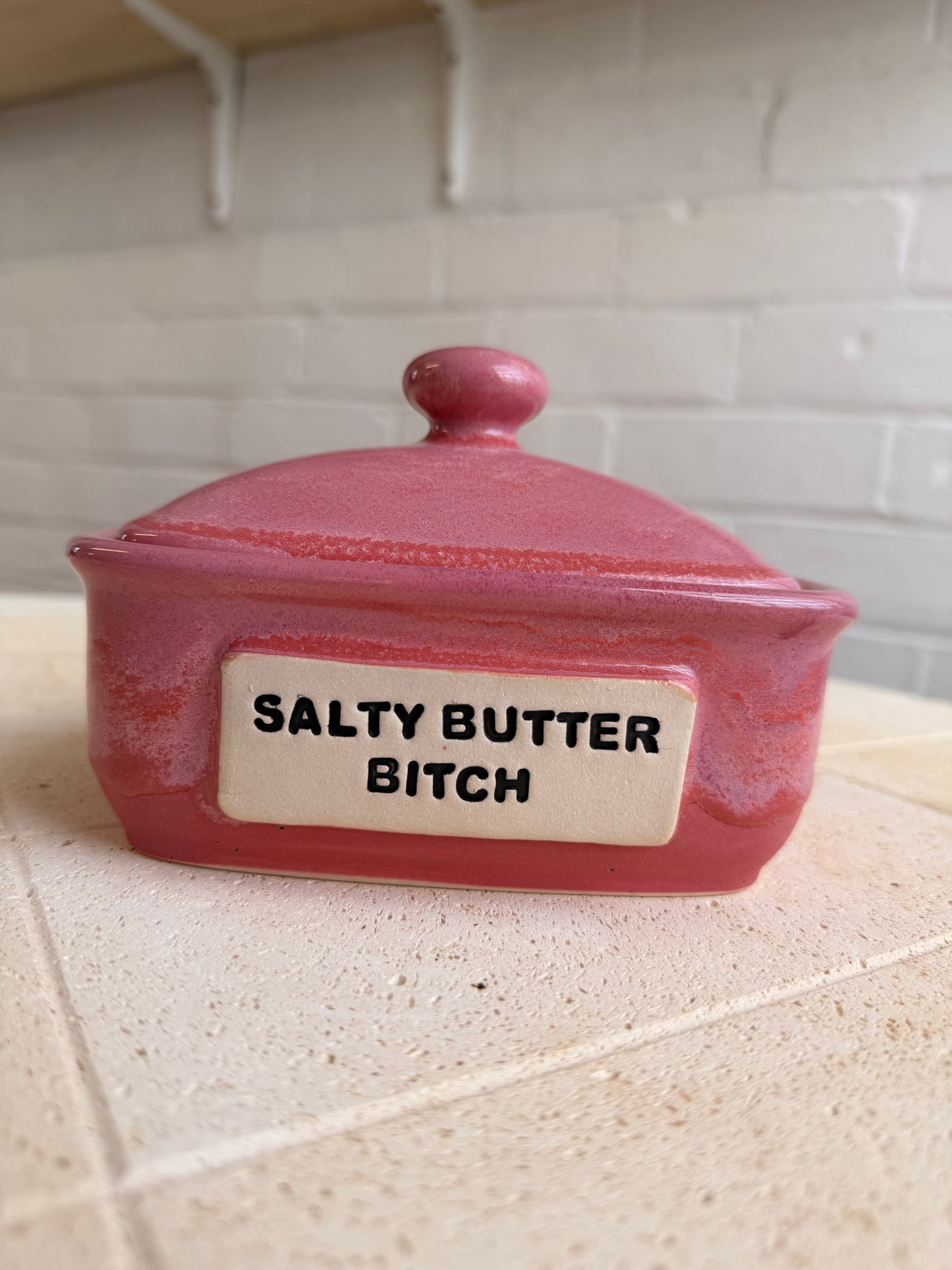 Handmade  Pink Butter Dish - SALTY BUTTER BITCH