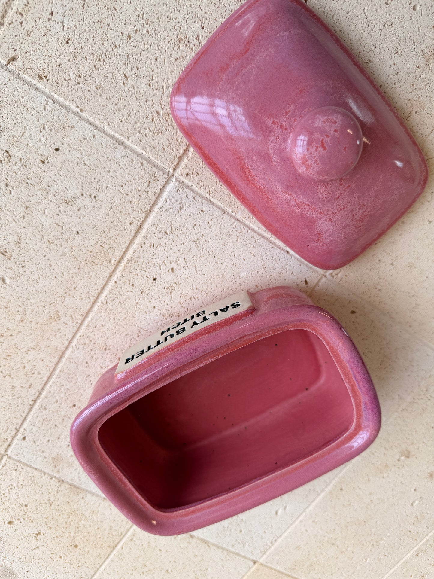 Handmade  Pink Butter Dish - SALTY BUTTER BITCH