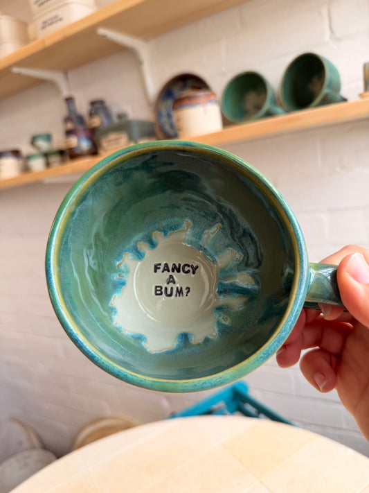Handmade Sweary Jumbo Janice Mug  - FANCY A BUM?