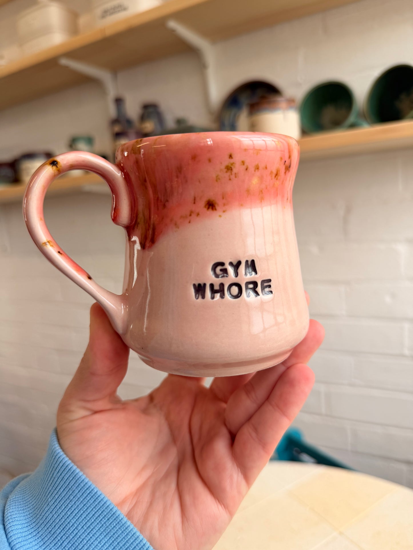 Handmade Sweary Miriam Mug Pink  - GYM WHORE