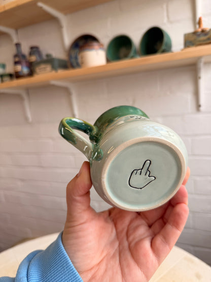Handmade Sweary Miriam Mug  Green - FUCK OFF (middle finger)