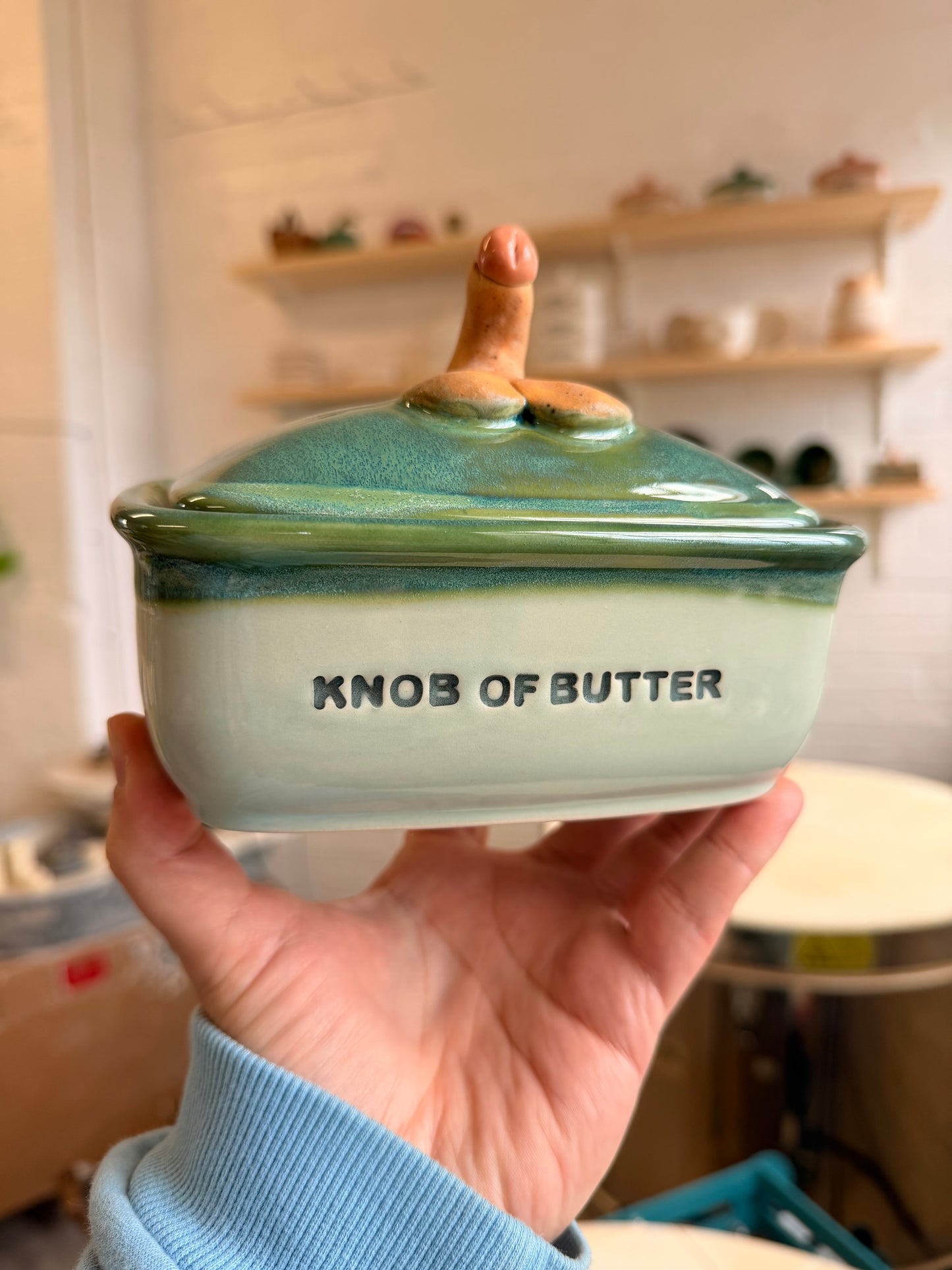 SECONDS Handmade KNOB Butter Dish  - KNOB OF BUTTER?