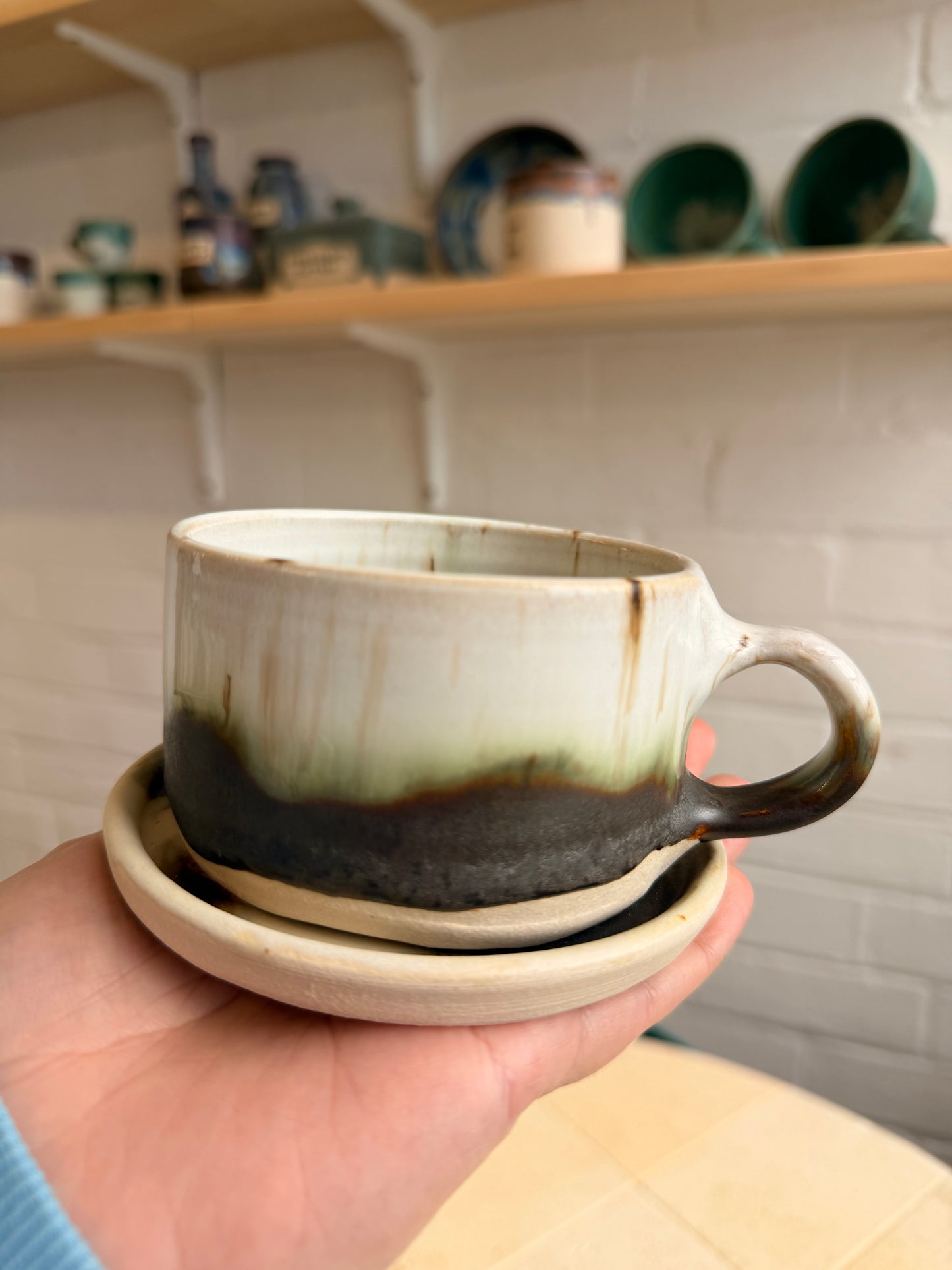Wheel thrown mug and saucer - POSH, CUNT
