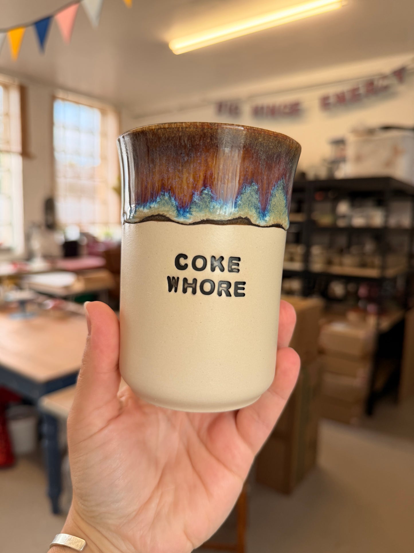 Handmade Sweary Ceramic Cup - COKE WHORE