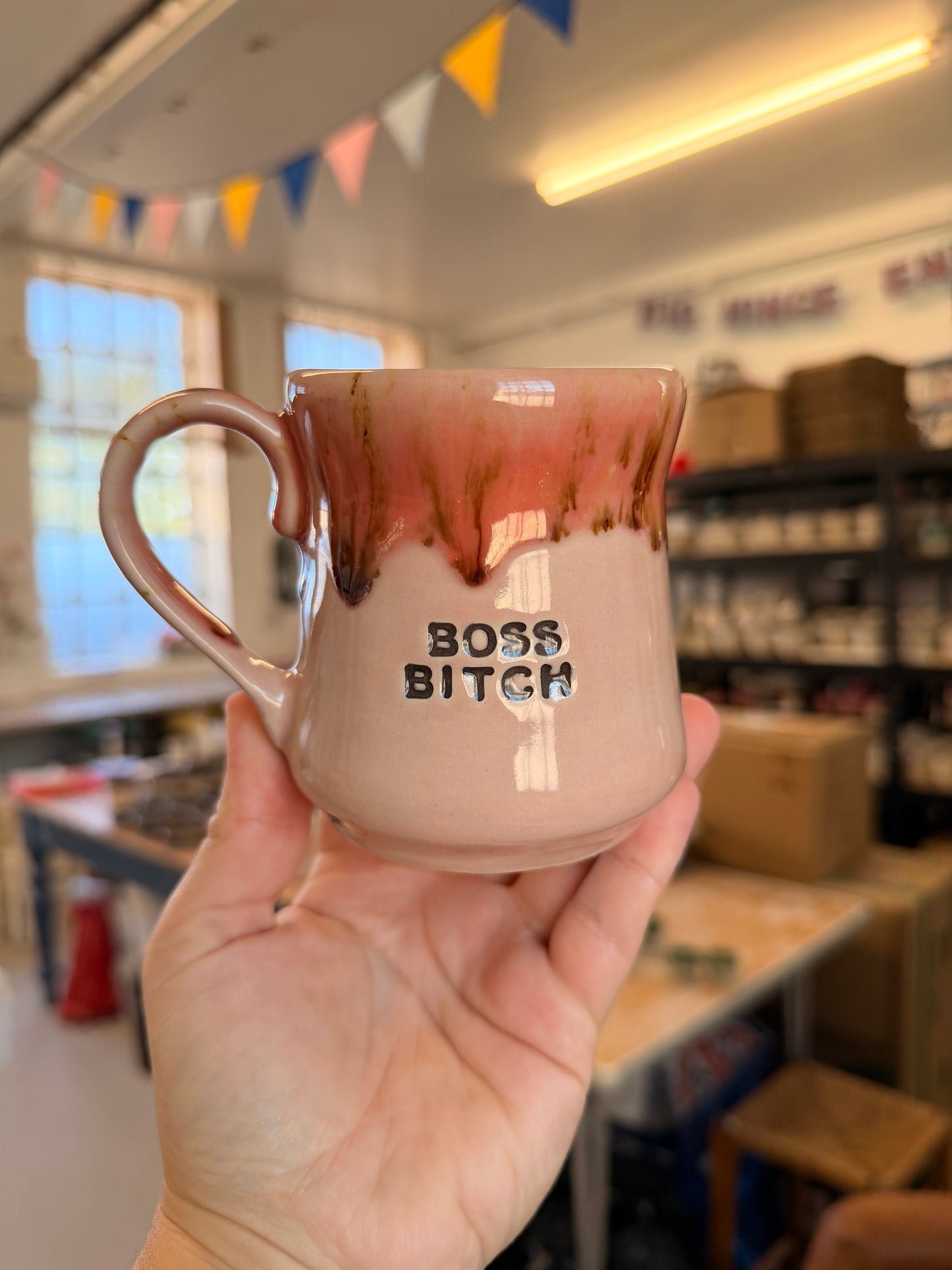 Handmade Sweary Miriam Mug Pink  - BOSS BITCH