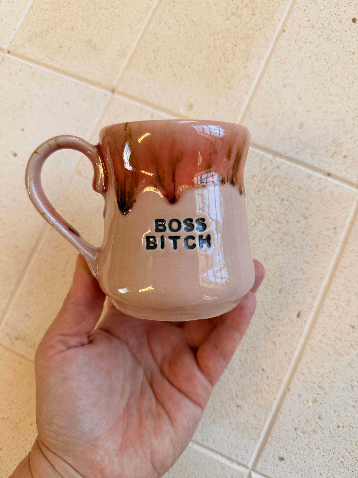Handmade Sweary Miriam Mug Pink  - BOSS BITCH