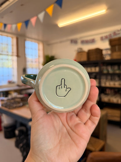 Handmade Sweary Miriam Mug  Green - THUNDER CUNT  (middle finger)