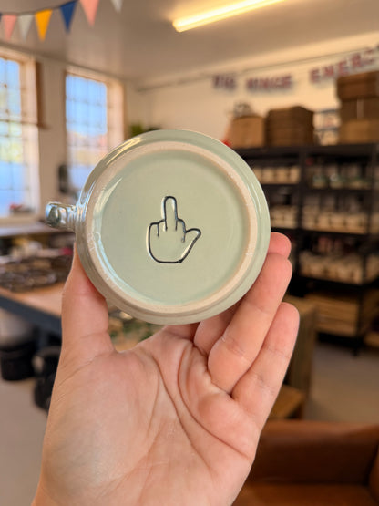 Handmade Sweary Miriam Mug  Green -  GET FUCKED (middle finger)