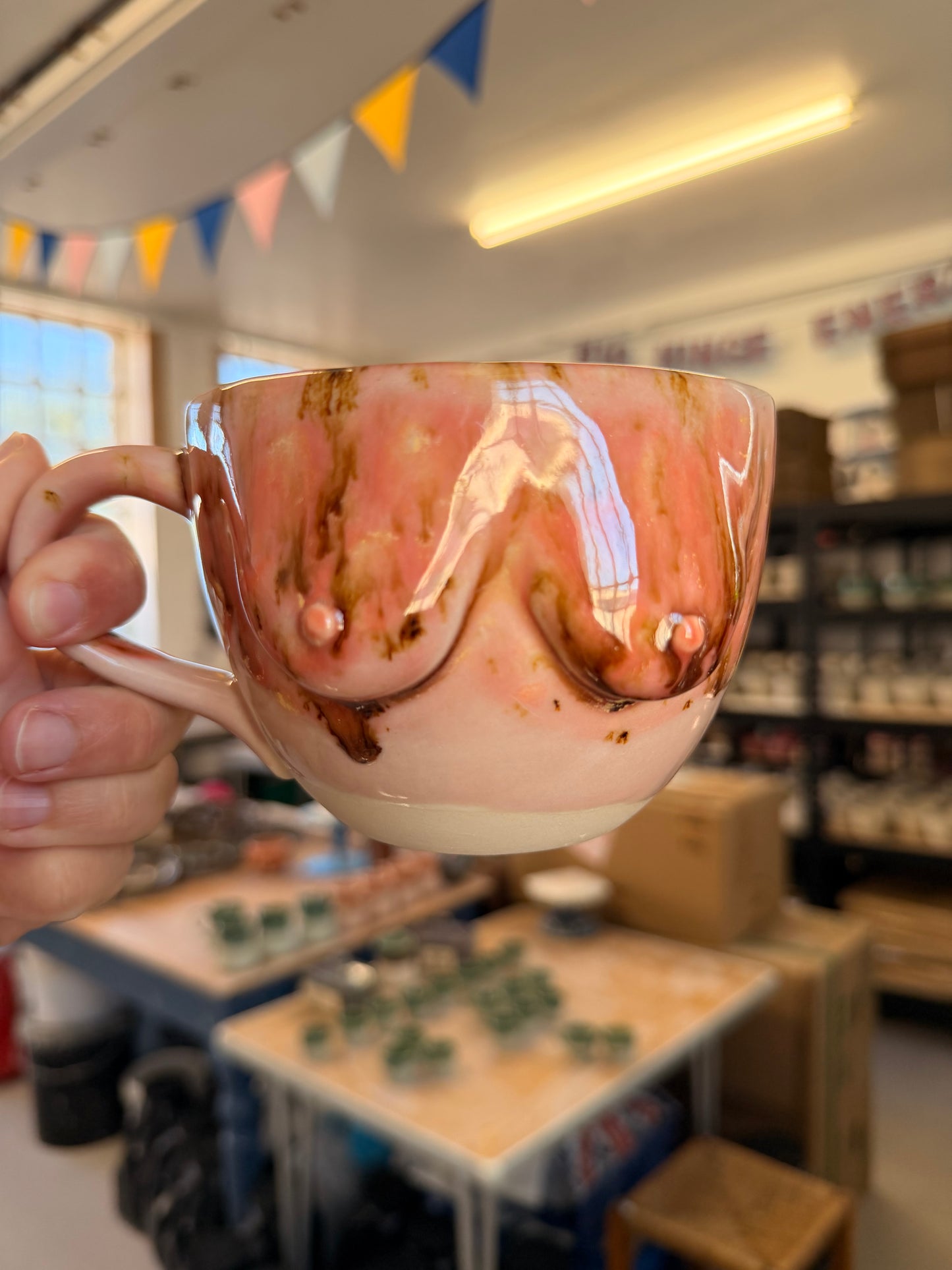 Handmade Speckled Pink Jumbo Boob Mug
