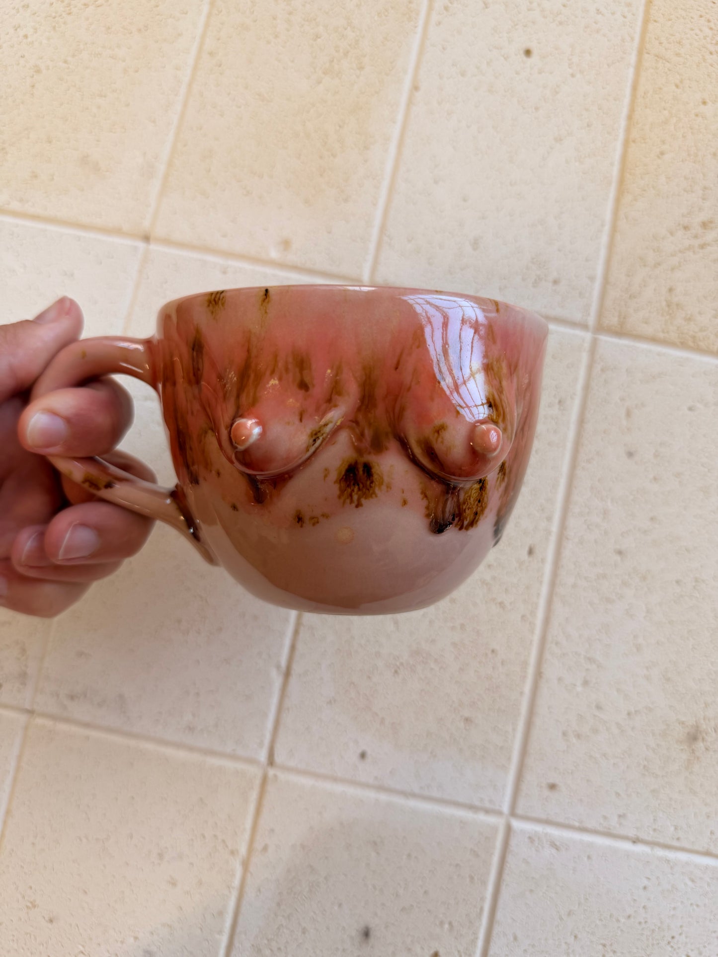 Handmade Speckled Pink Jumbo Boob Mug