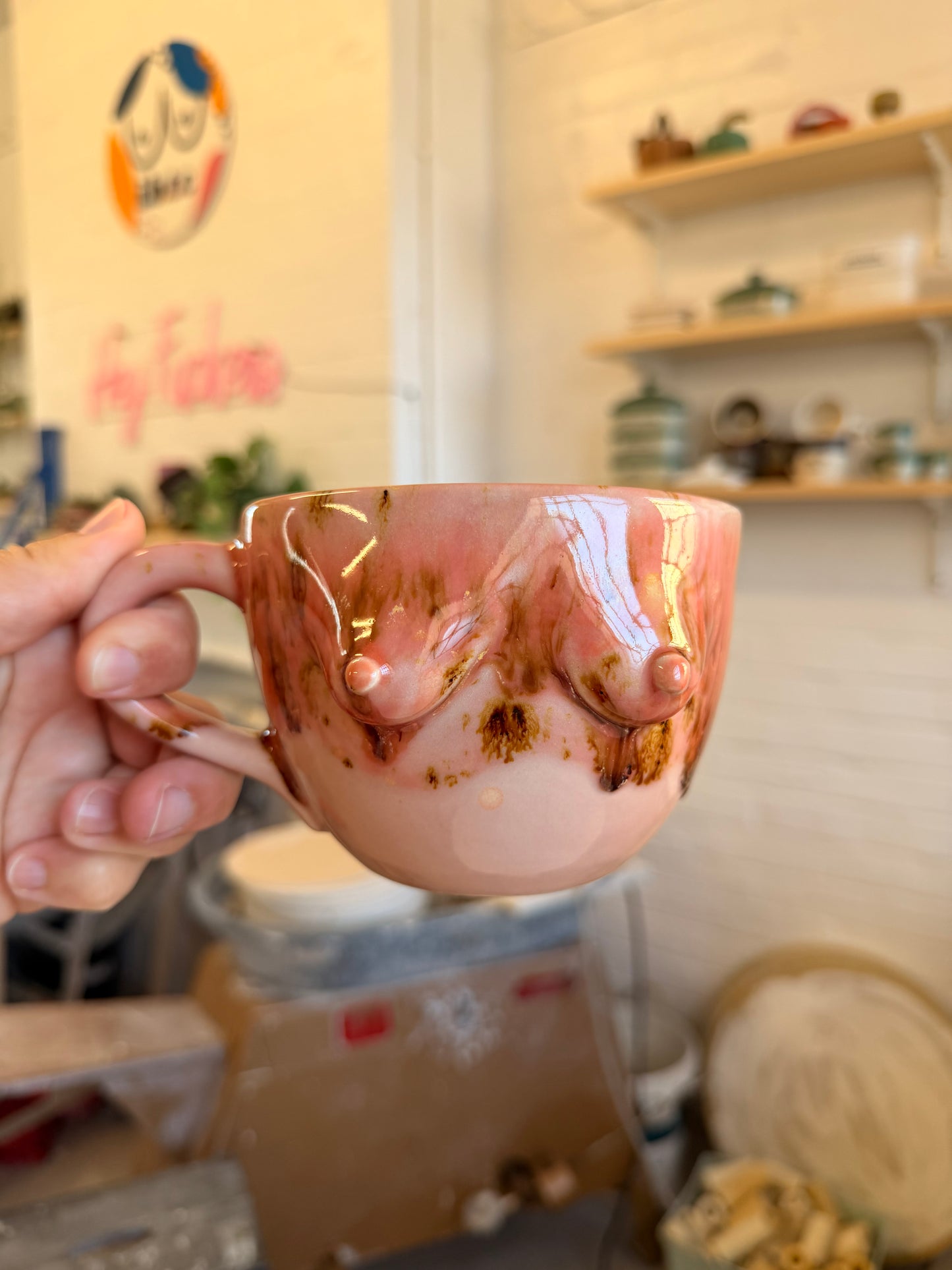Handmade Speckled Pink Jumbo Boob Mug