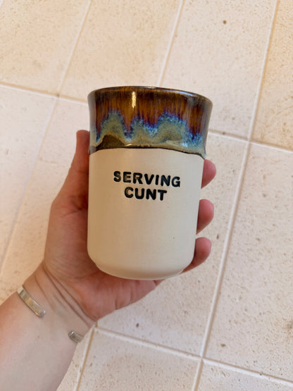 Handmade Sweary Ceramic Cup - SERVING CUNT