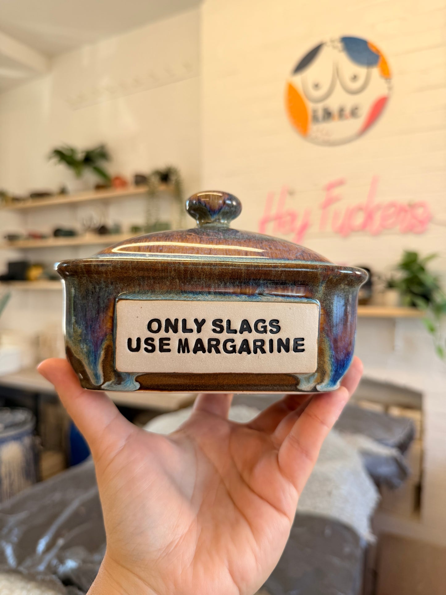 Handmade lightning Butter Dish - ONLY SLAGS USE MARGARINE