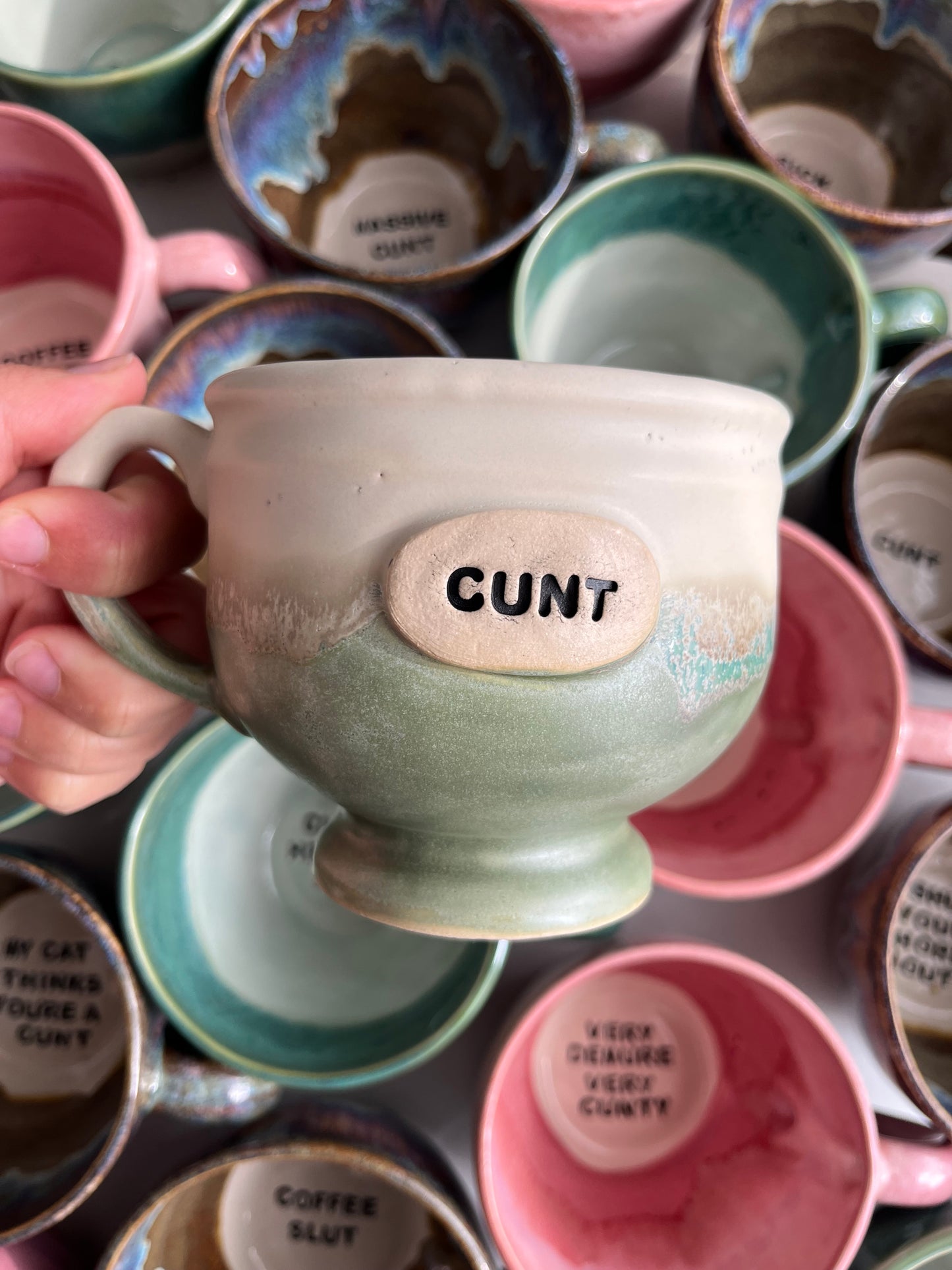 BRAND NEW SHAPE Handmade Sweary footed Mug  - CUNT
