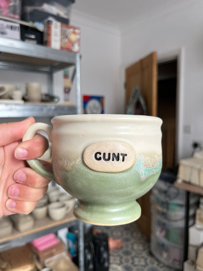 BRAND NEW SHAPE Handmade Sweary footed Mug  - CUNT