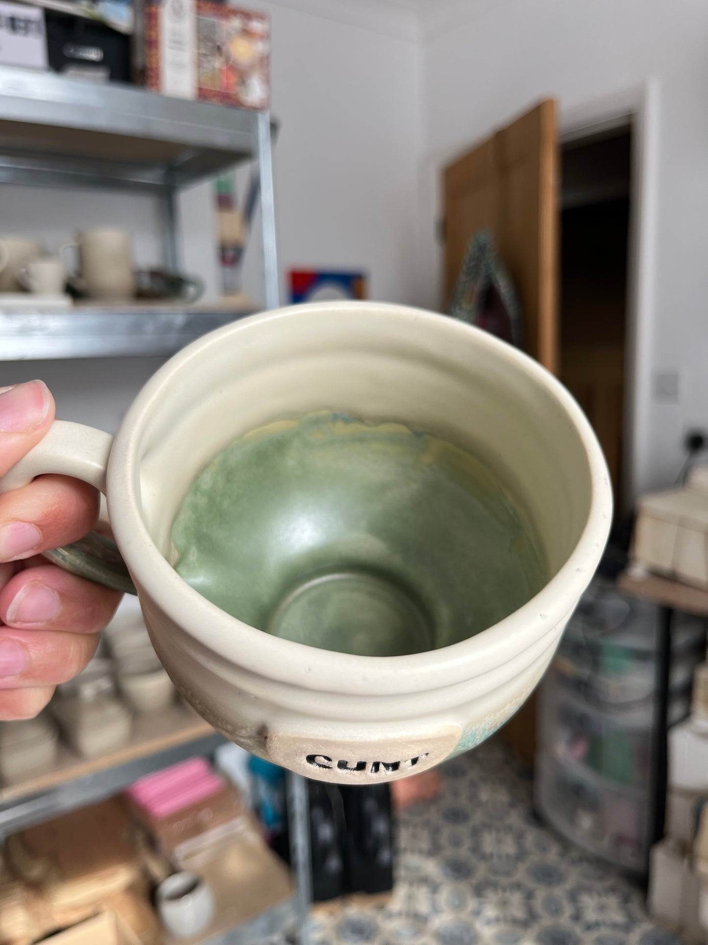 BRAND NEW SHAPE Handmade Sweary footed Mug  - CUNT