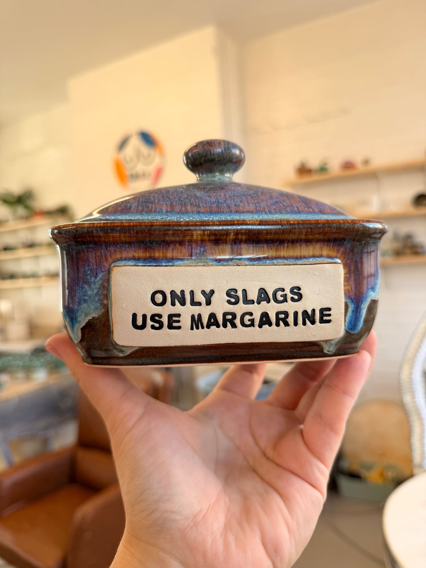 Handmade lightning Butter Dish - ONLY SLAGS USE MARGARINE