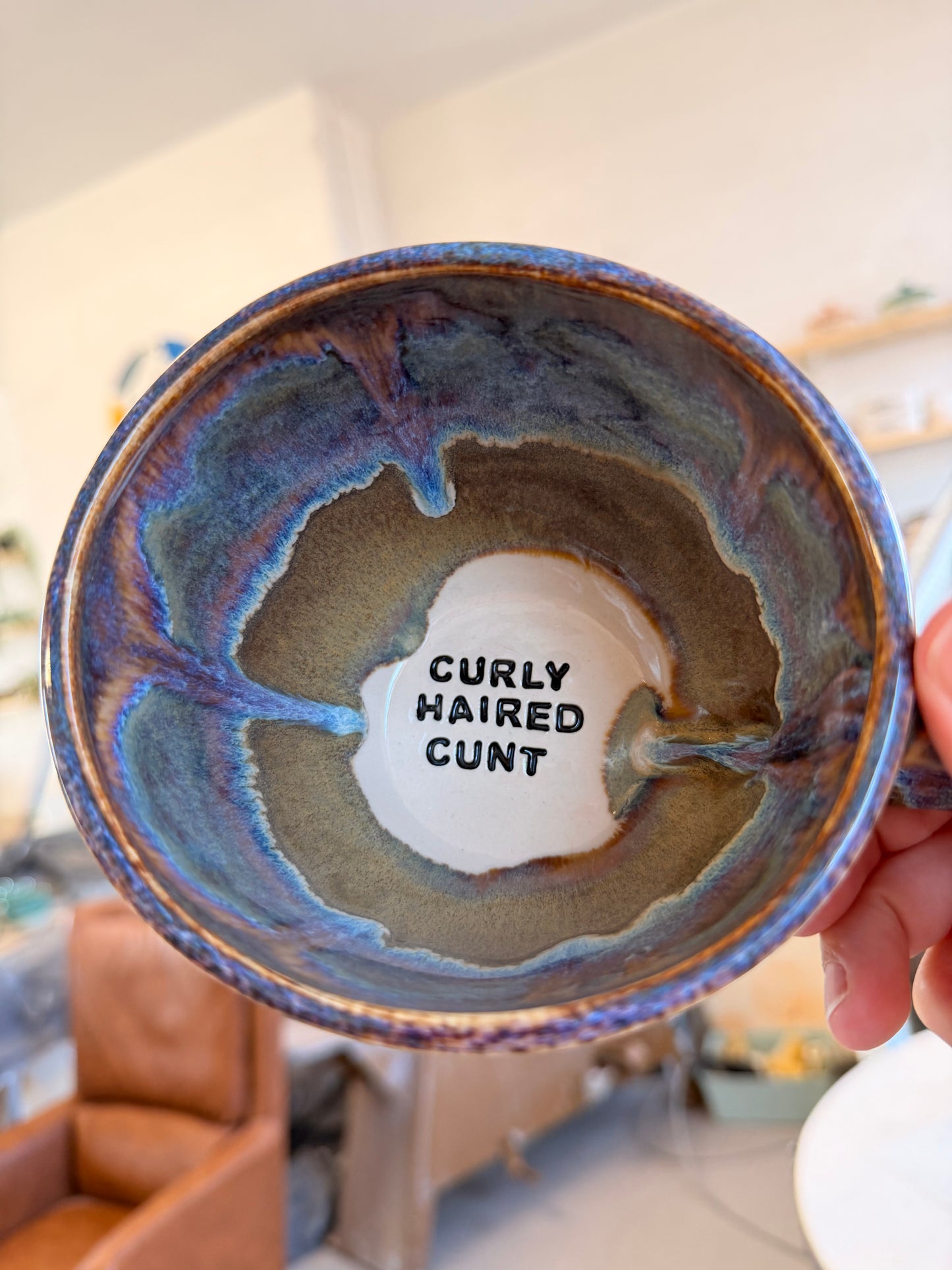 Handmade Sweary Jumbo Janice Mug  - CURLY HAIRED CUNT