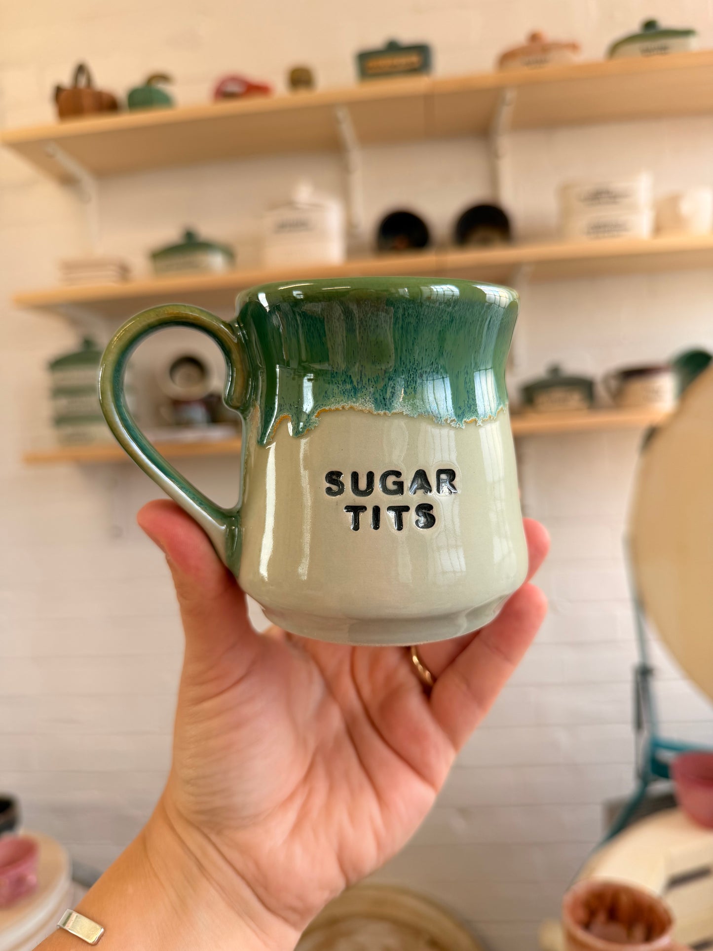 Handmade Sweary Miriam Mug Green - SUGAR TITS